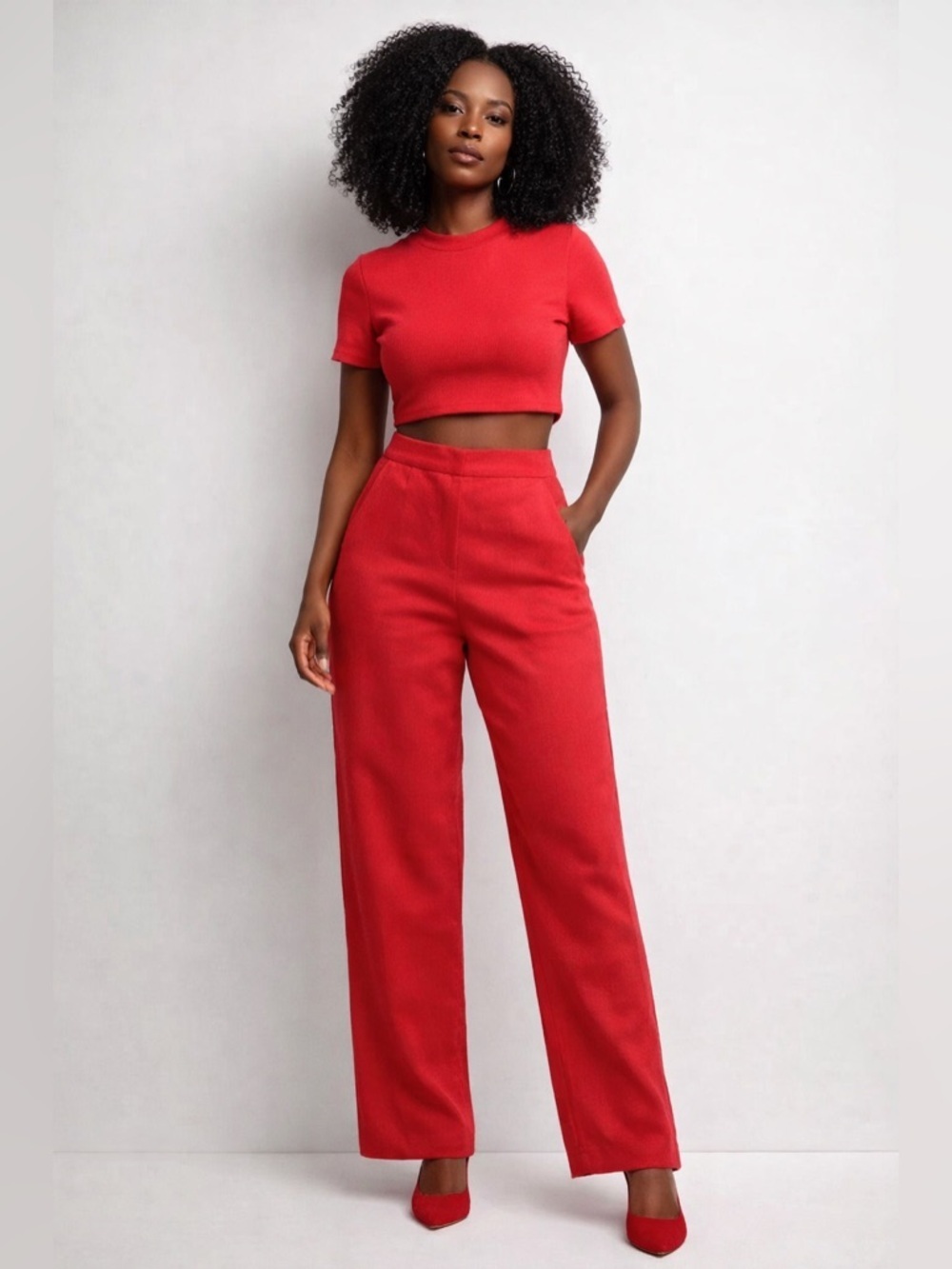 NWOT Zara SZ XS red pant w/front pockets, single faux rear pocket, waist 26”-28”